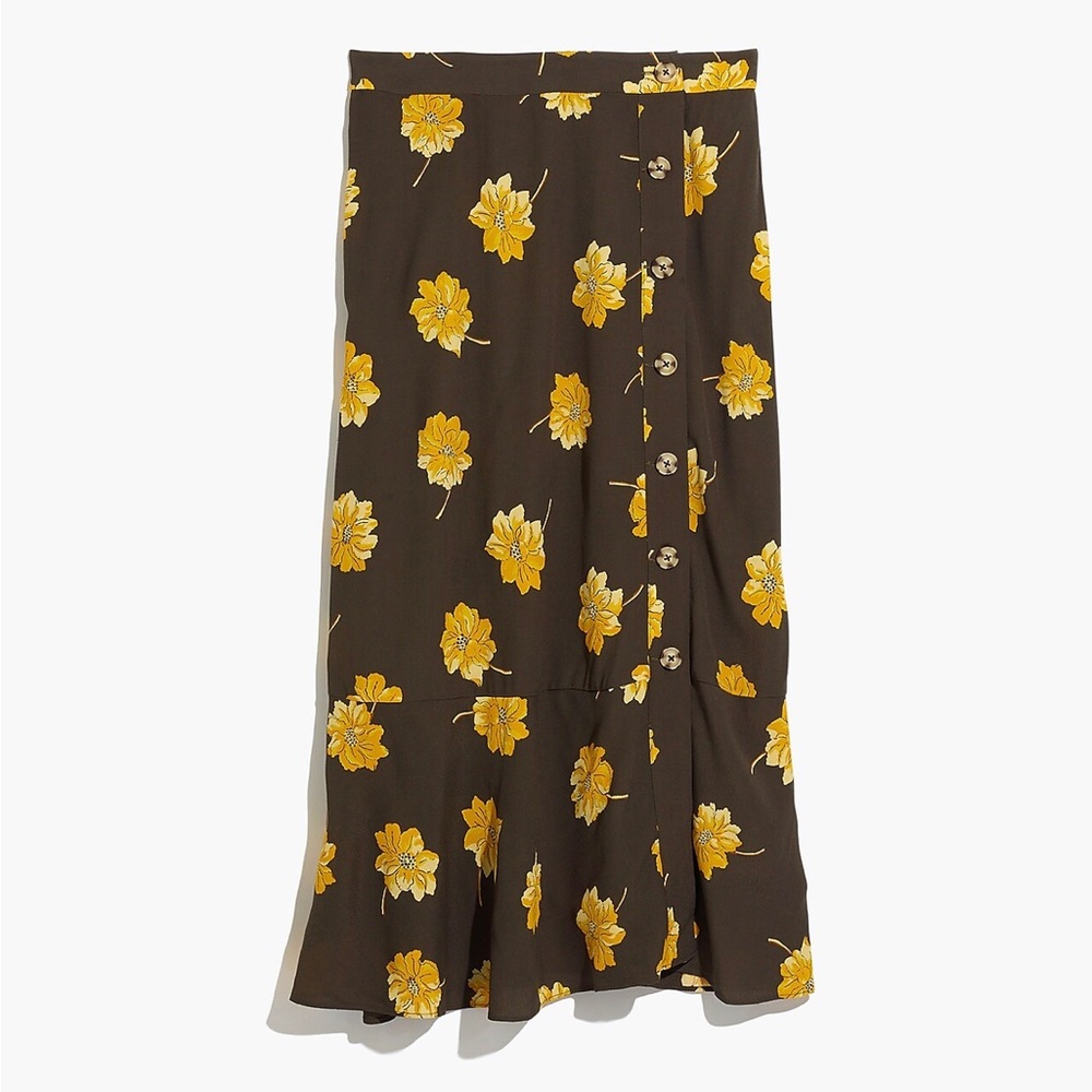 Madewell Side-Button Ruffle-Hem Midi Skirt in Fall Flowers